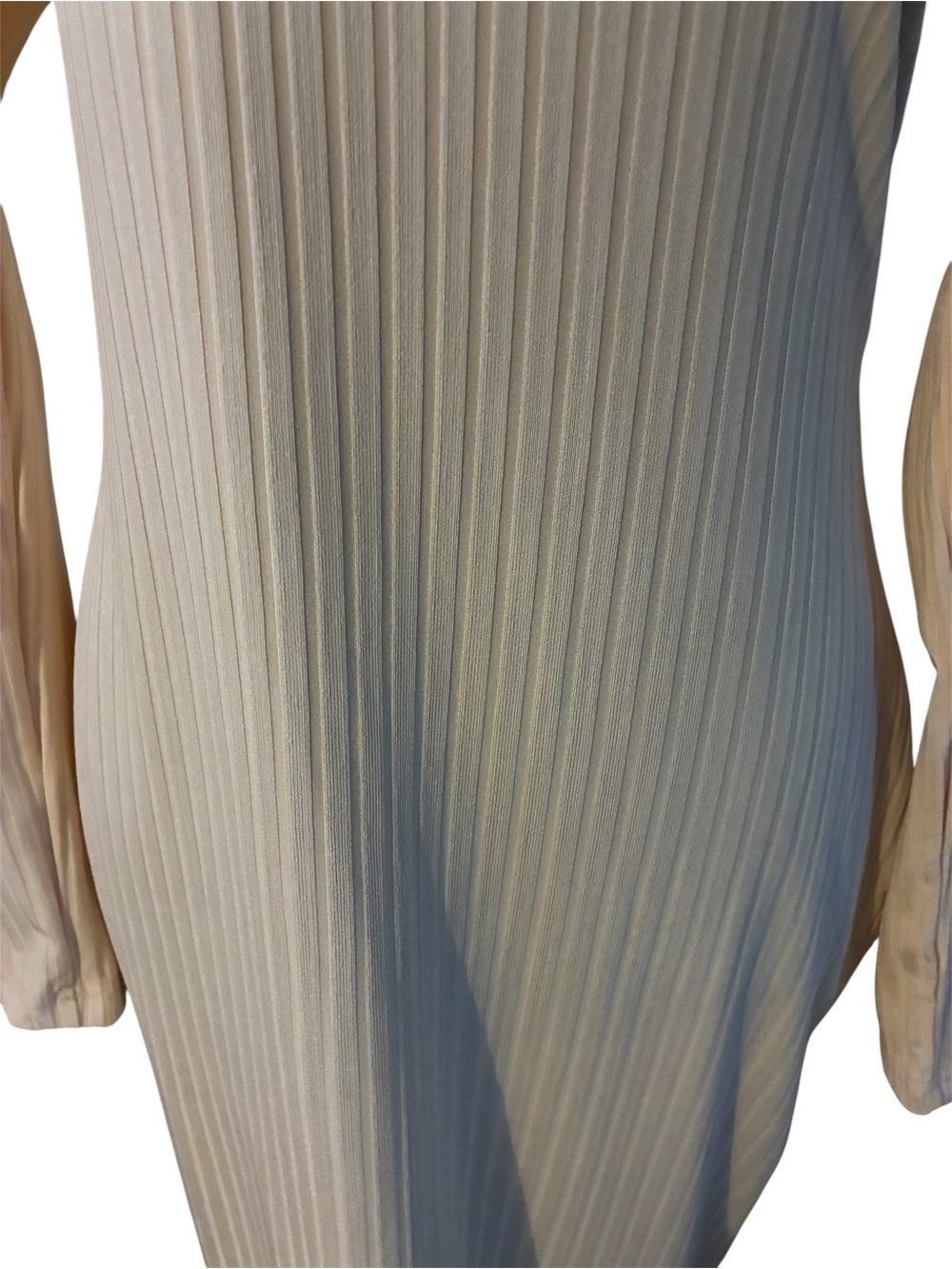 Long Sleeve Scoop Neck Ribbed Maxi Dress - Cream - Picture 3 of 5